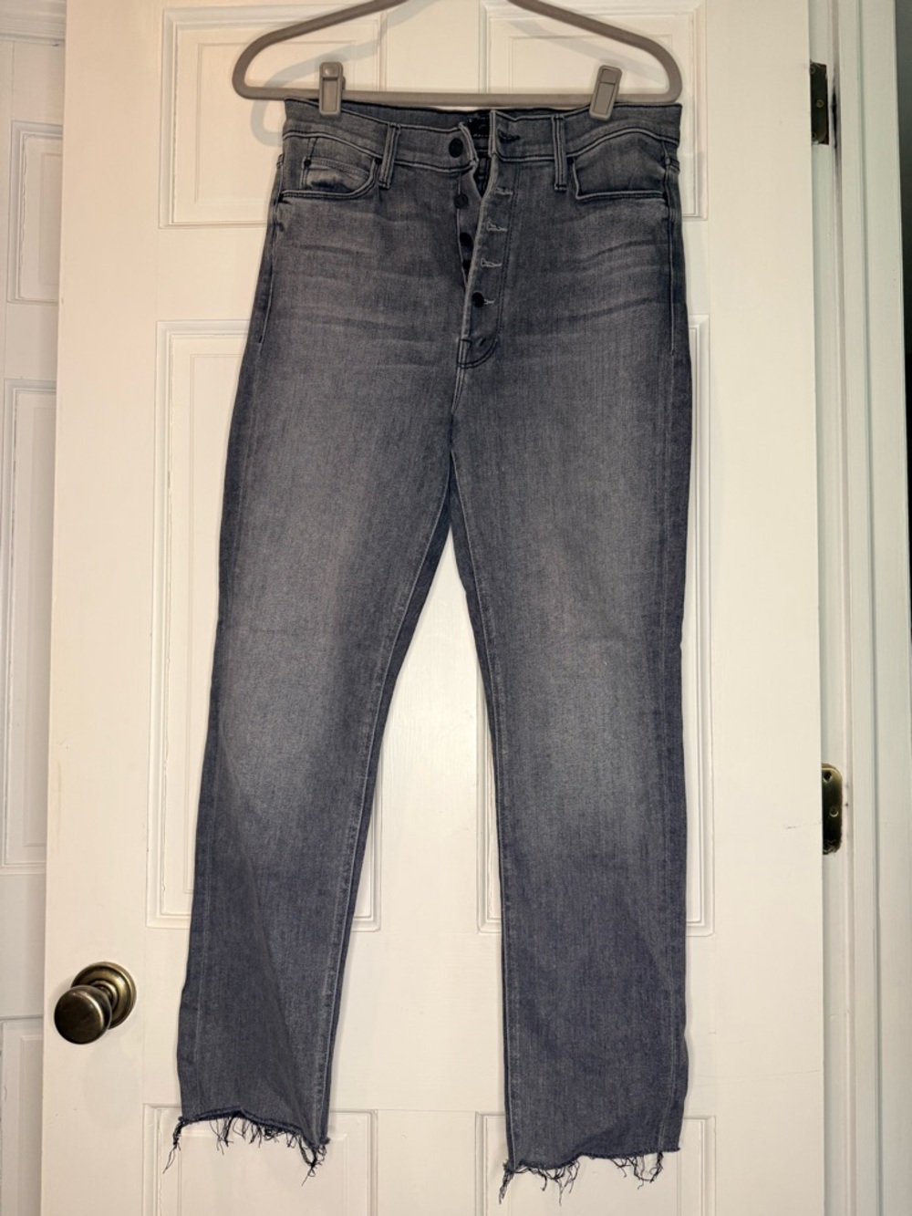 MOTHER Straight Leg Jeans in Faded Gray-Blue